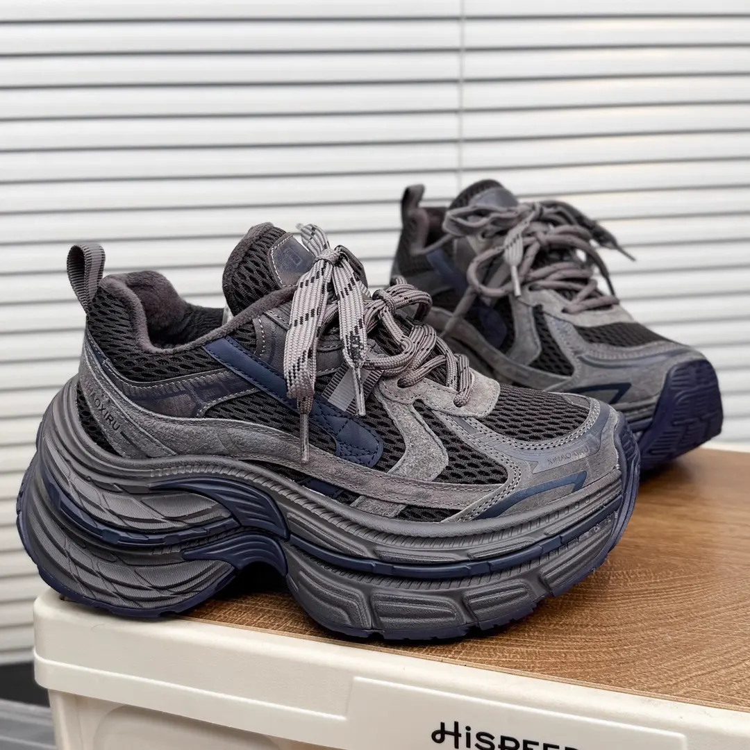 欧货真皮厚底加绒老爹鞋女2025冬季新款ins做旧脏脏运动休闲鞋潮