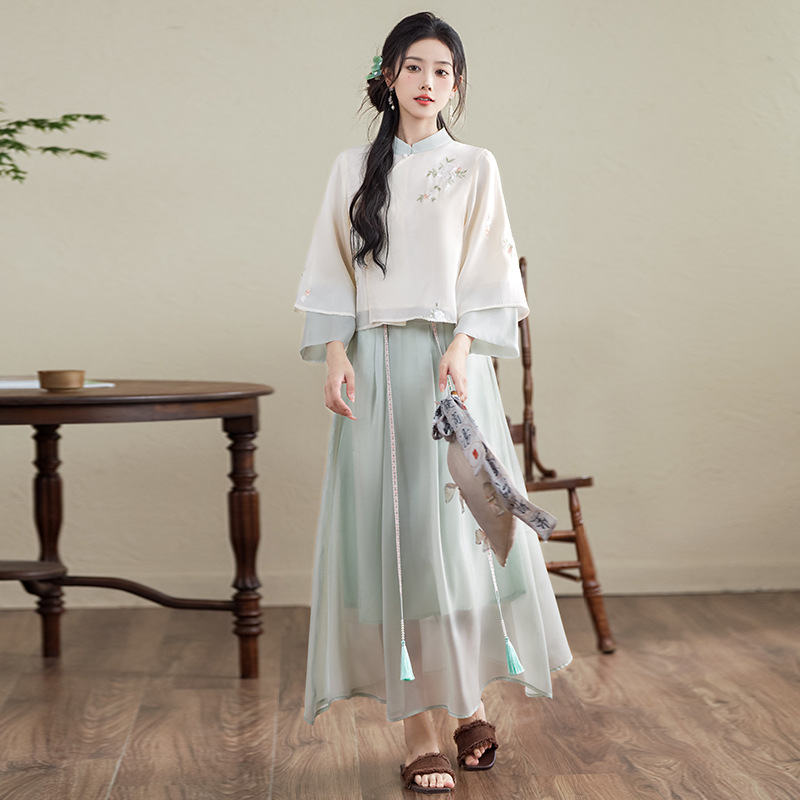 春夏新款民国风女装新中式复古唐装汉元素绣花改良汉服茶服套装女