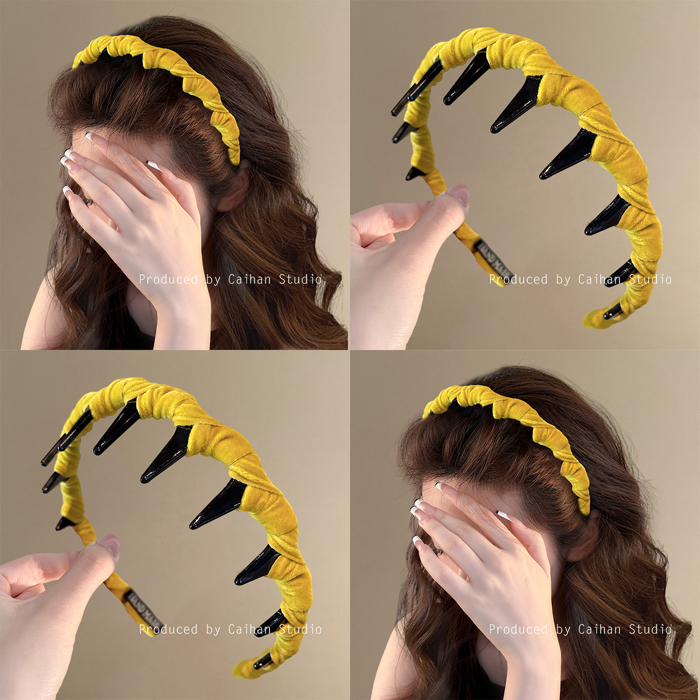 初秋芥末黄~气质黄色丝绒波浪发箍女高级感洋气时尚洗脸头箍发饰