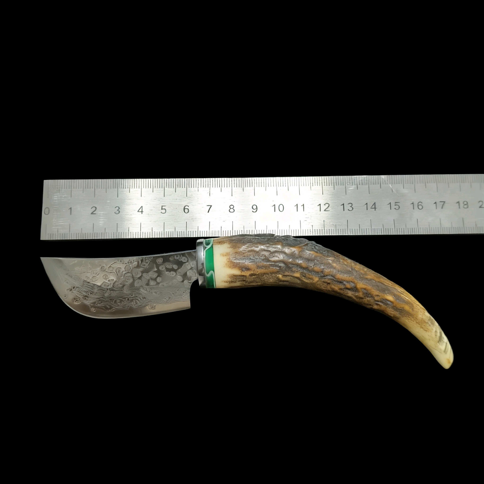 鹿角牛骨柄白铜雕花大马士革小刀户外烧烤切肉典藏小刀