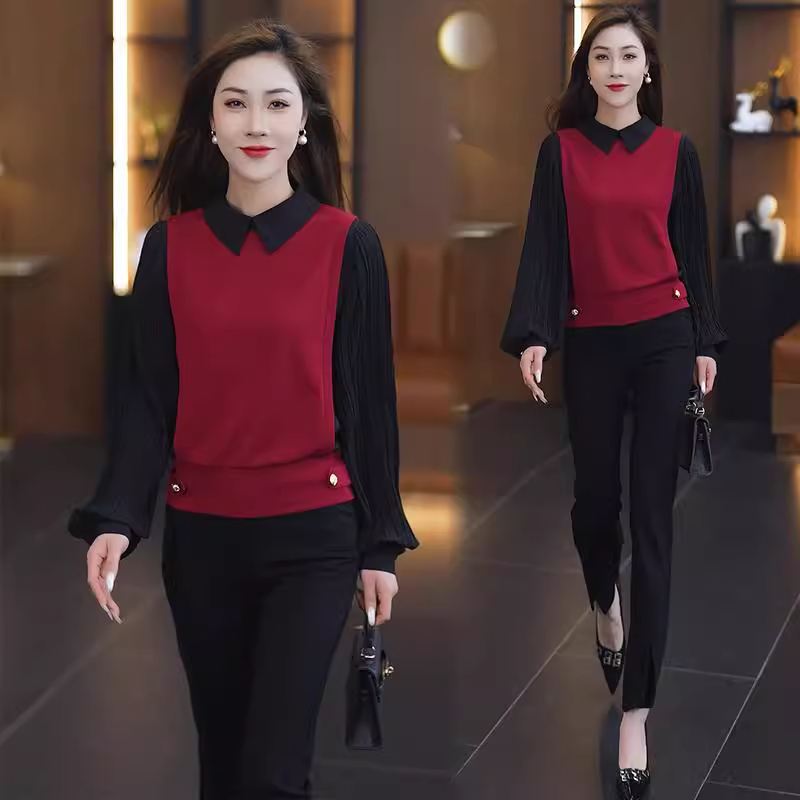 时尚假两件拼接衬衫女2025春季新款休闲洋气拼色显瘦遮肉百搭上衣