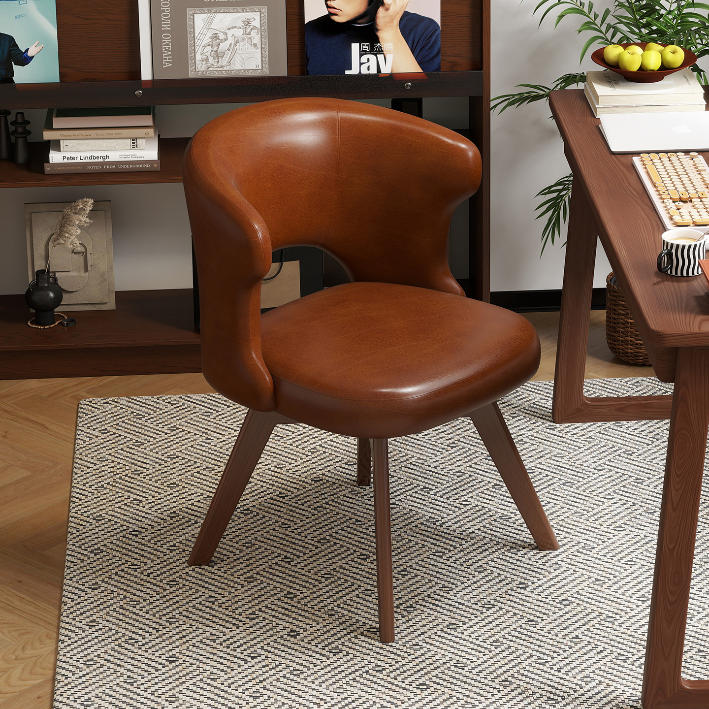 家用电脑椅轻奢实木椅舒适久坐书房学习椅卧室化妆椅宿舍靠背椅子