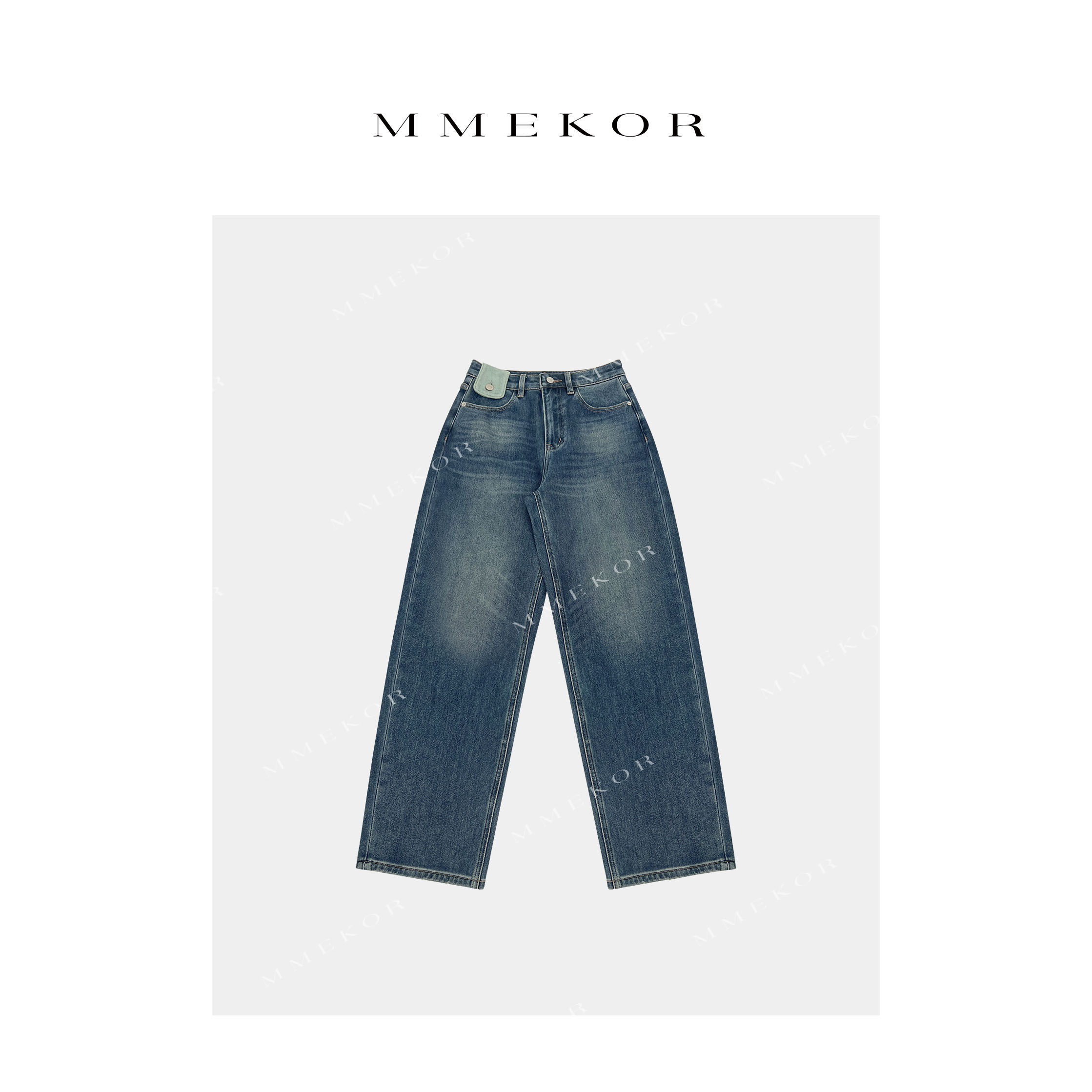 MMEKOR“腰扣裤”2025新款秋款普赛克丹宁抓绒牛仔裤 50055