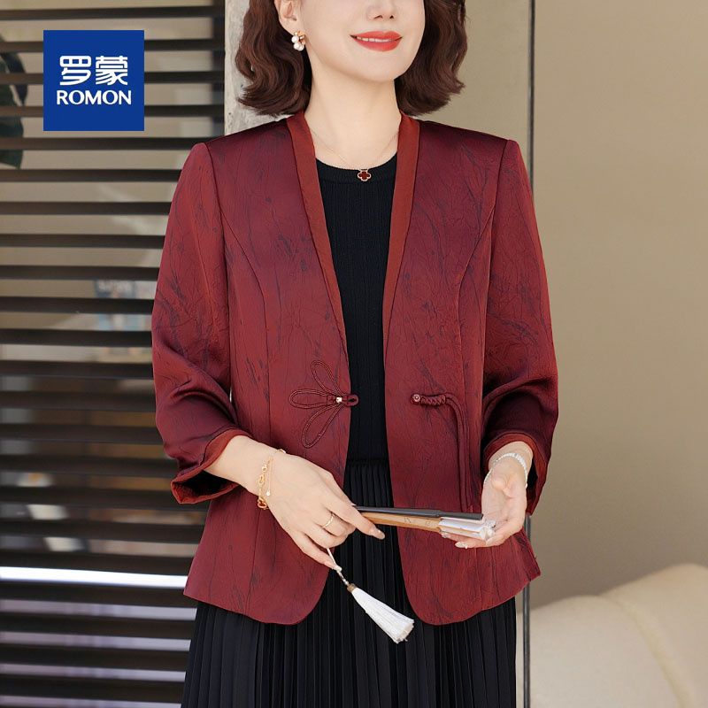 罗蒙新中式妈妈秋装外套贵夫人上衣新款中老年女装春秋薄款风衣女