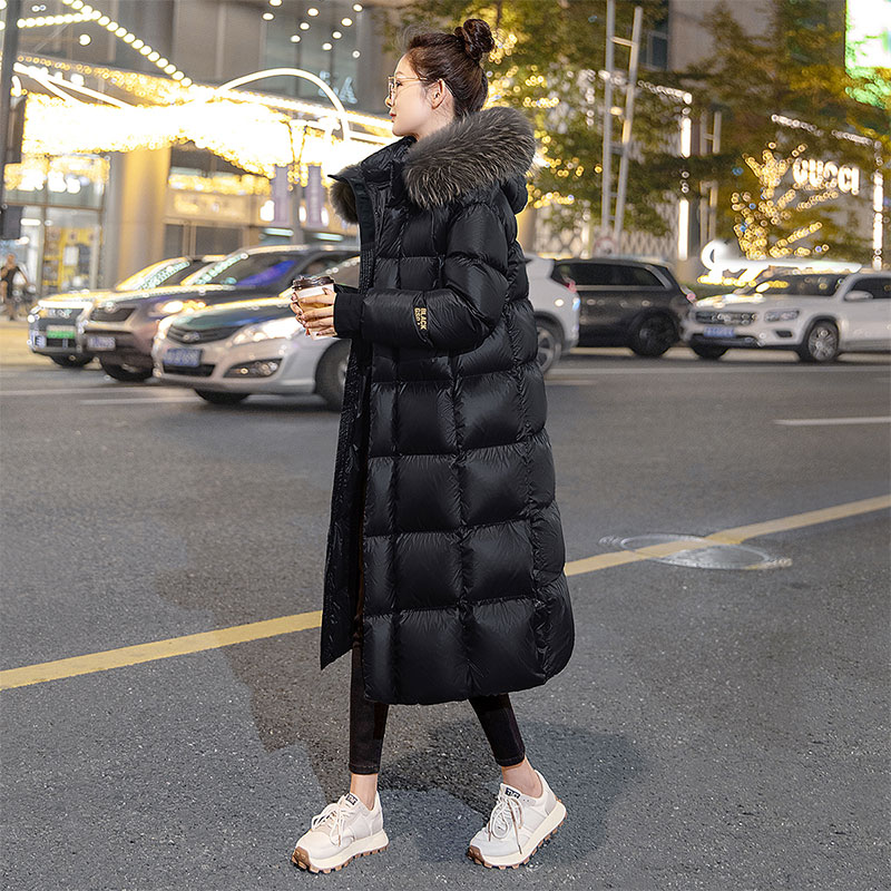 丝柏舍冬装90绒羽绒服女装大毛领中长款纯色外套S34B2861Y