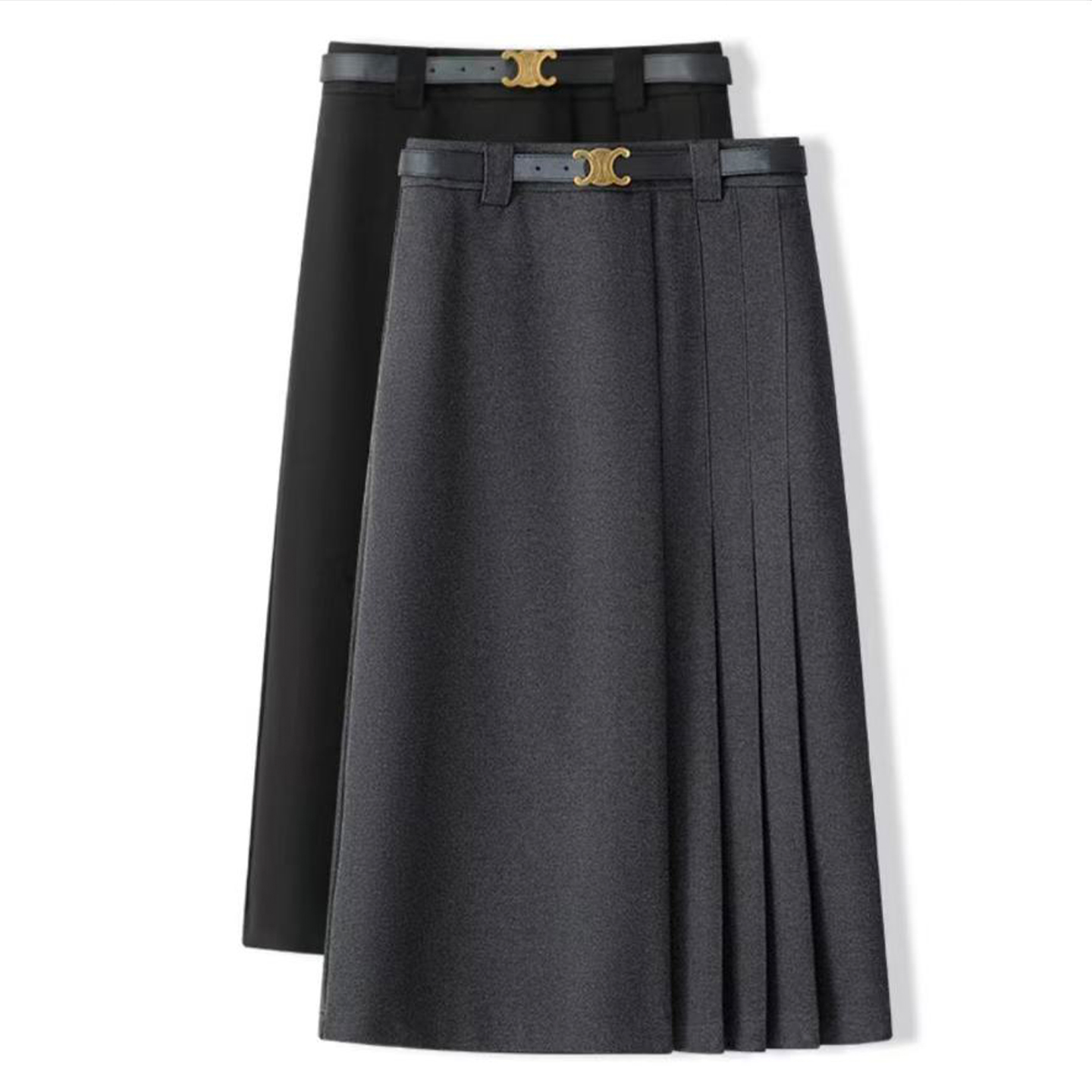 拉夏贝尔韩系温柔不规则百褶半身裙女2025新款秋冬保暖高腰一步裙