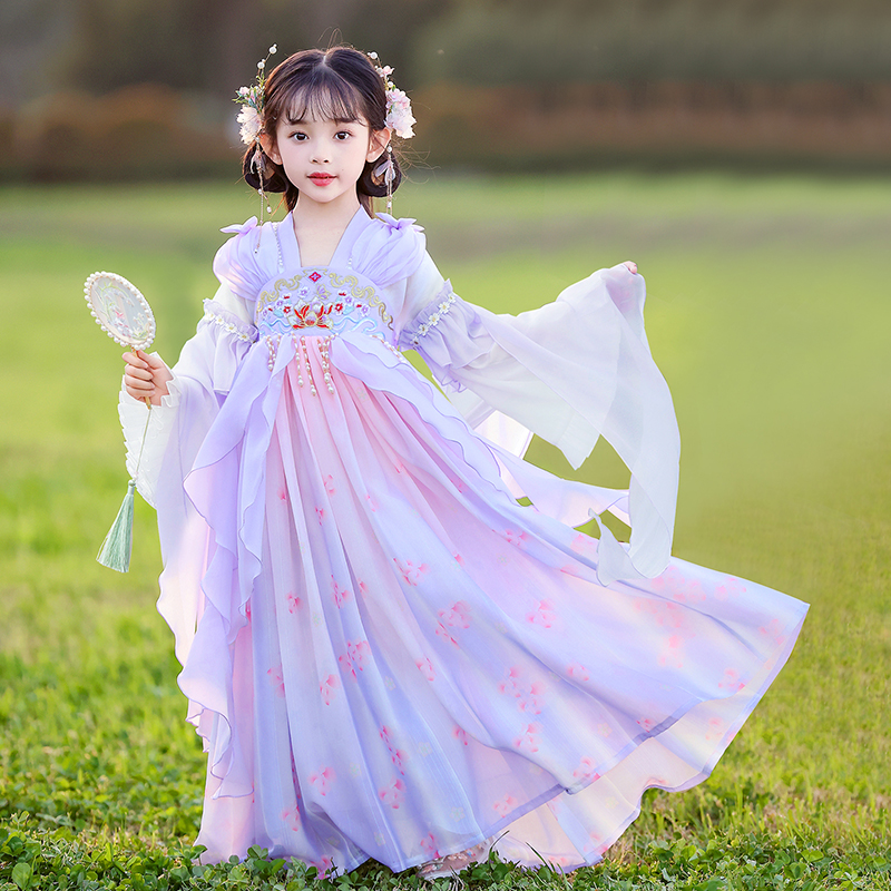 hls8803女童2025春秋款民族女中国风汉服女童夏季古风裙子公主裙