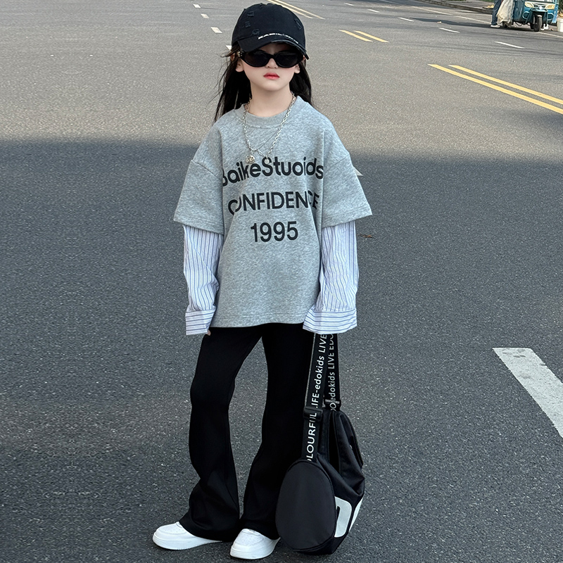 女童卫衣春秋装2025新款儿童休闲假两件长袖上衣女孩时髦洋气百搭