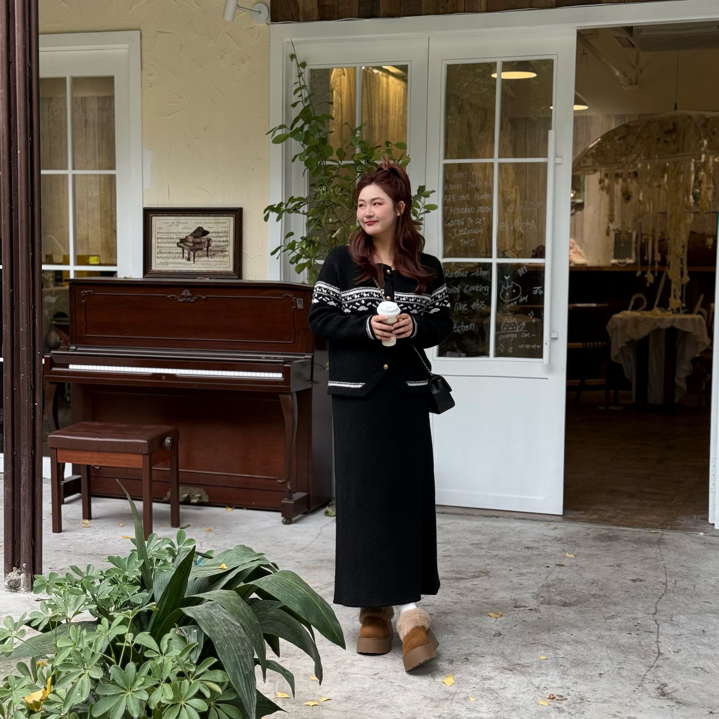 楠序【费尔岛套装】源子微胖女装 2025年冬装新针织两件套装YZ38115