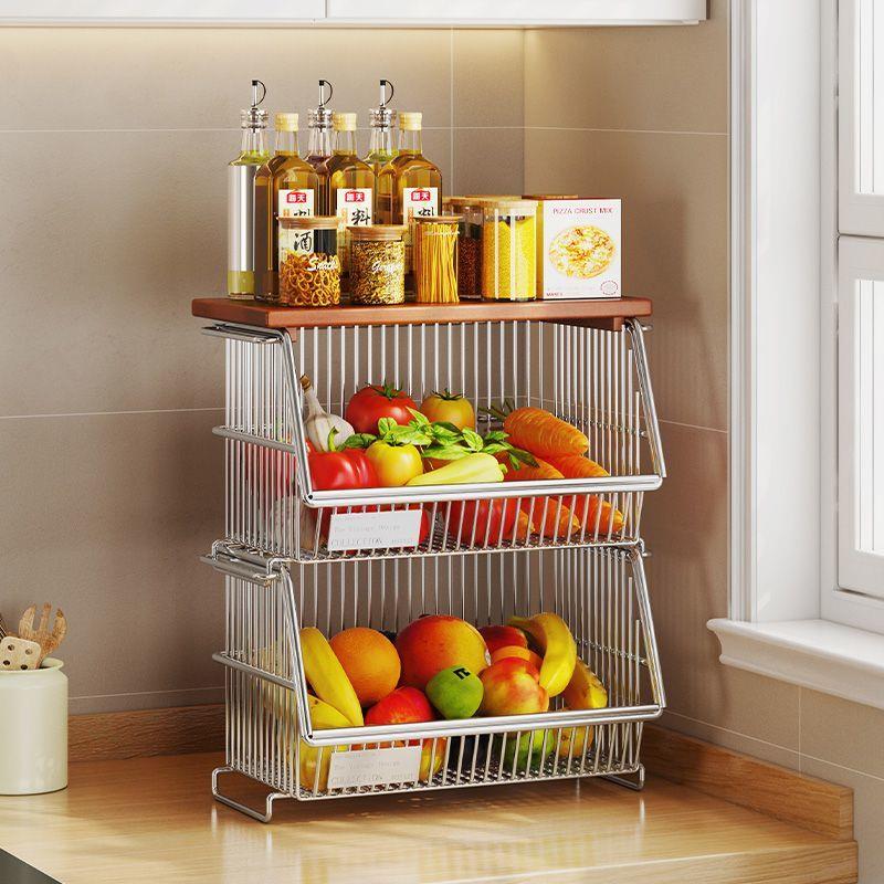 多层置物架蔬菜架子可移动小推车菜篮子厨房台面收纳厨房调料架