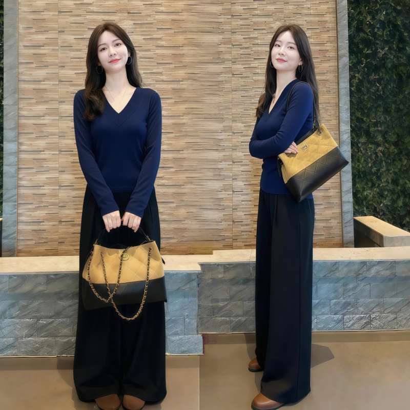 秋冬季保暖一整套轻熟风加绒打底长袖上衣遮肉百搭阔腿裤时尚套装