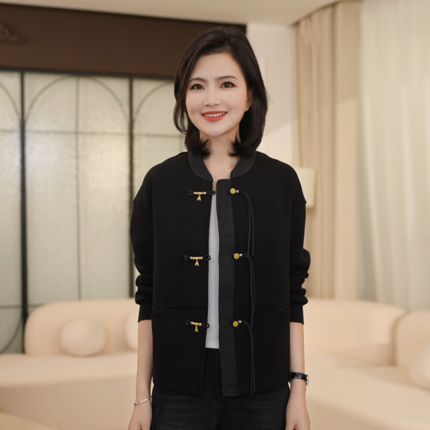 枫竺阿楠anan空气层新中式立领国风盘扣棒球服秋季万能百搭外套女