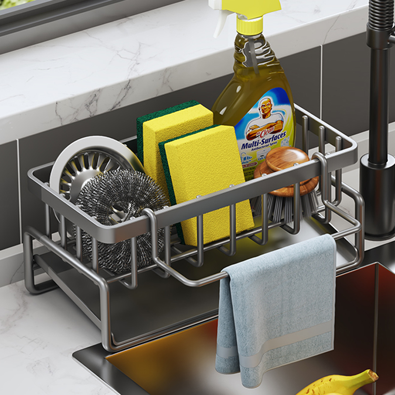 碳钢防锈厨房置物架水槽沥水抹布架水池水龙头钢丝球收纳架免打孔
