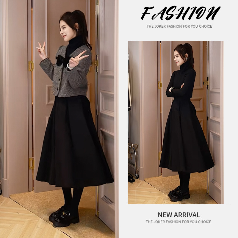 【现货】春秋女装2025新款韩版洋气蝴蝶设计上衣高腰宽松长裙两件套