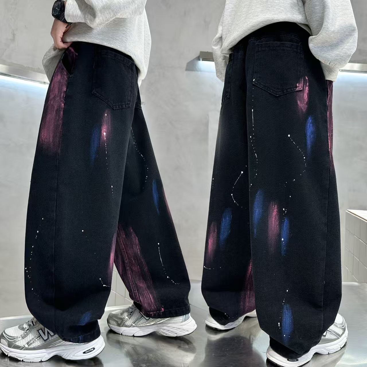 男童牛仔裤加绒加厚中大童一体绒长裤宽松潮酷小男孩秋冬裤子童裤