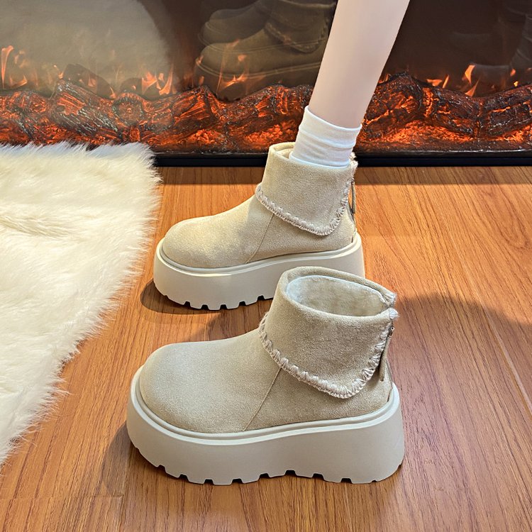 白色复古小个子增高厚底马丁靴女款2025新款秋季显瘦法式勃肯短靴