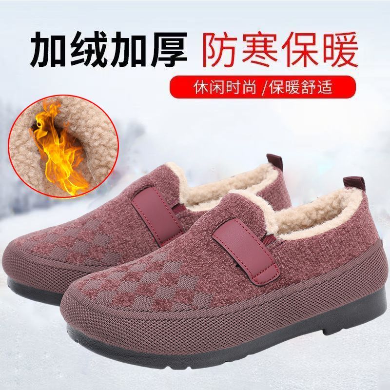 2025冬季加绒老北京布鞋女加厚保暖妈妈棉鞋防滑中年人老太太棉靴