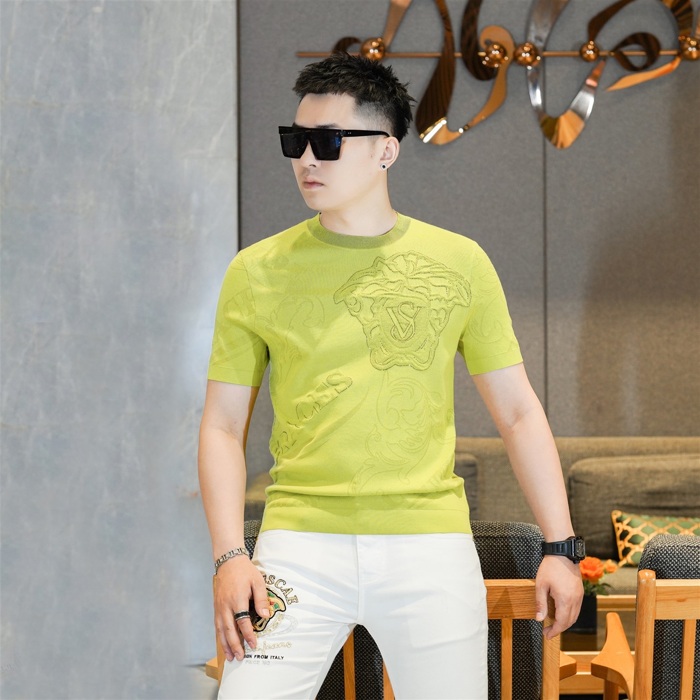 2025秋季新款男士高档针织短袖T恤百搭潮流轻奢打底衫潮25Q-005