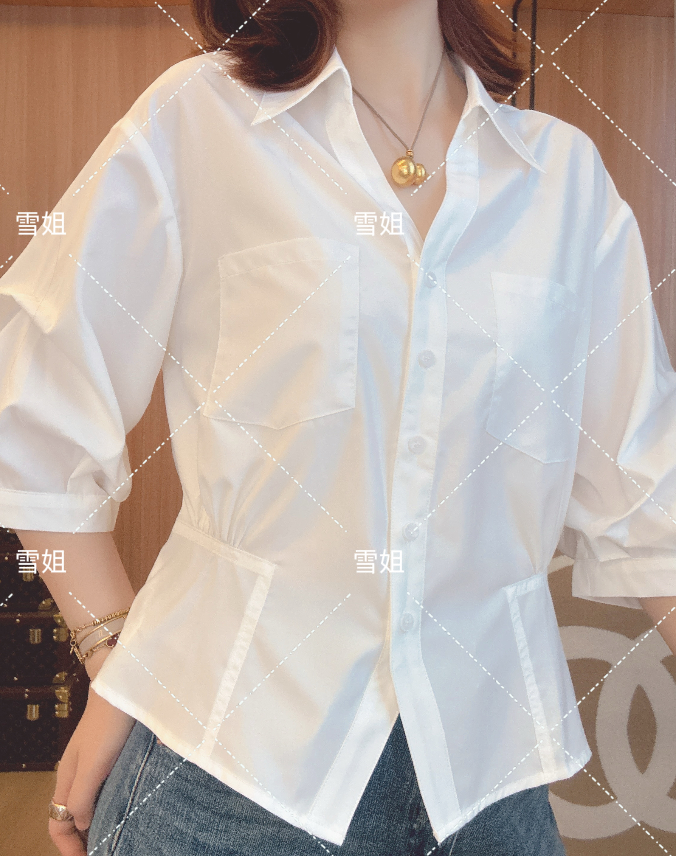 雪姐服饰「白玉衬衫」短款收腰设计感衬衫显瘦设计感上衣