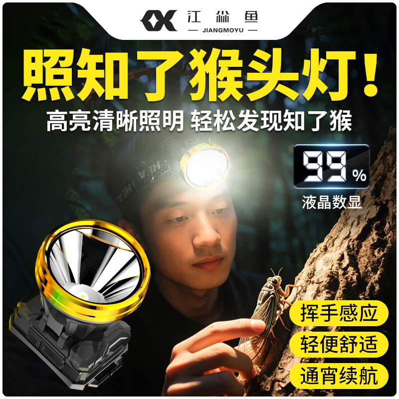 照知了猴专用灯头戴式强光头灯超亮超长续航远射感应头戴式锂电池