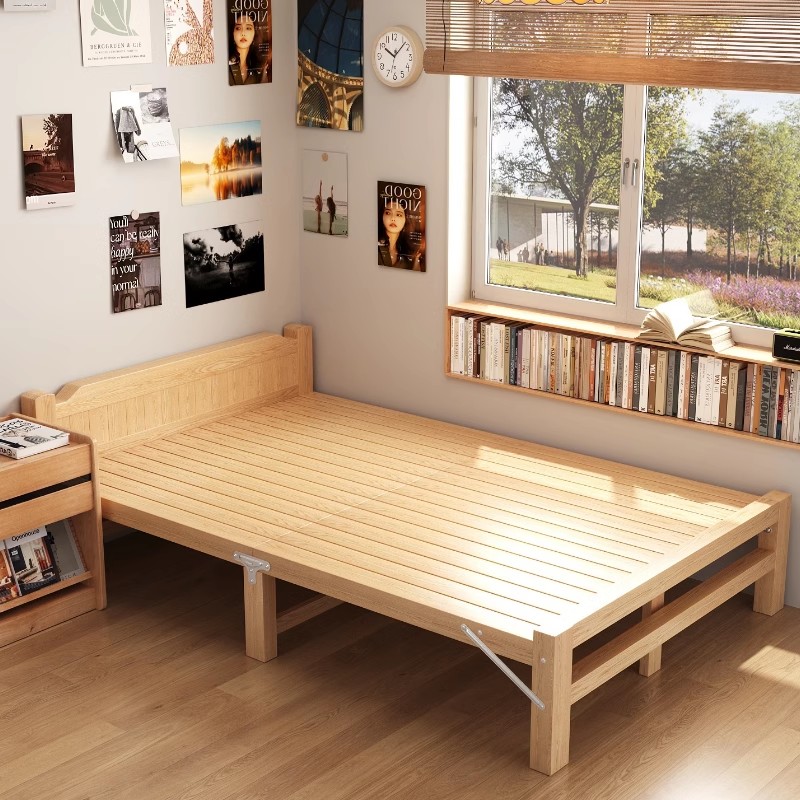 实木床折叠床家用主卧单人床1米2双人床1米5简易硬板床成人临时床