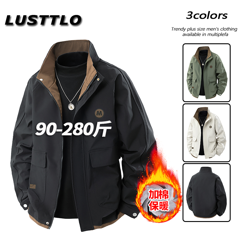 秋冬加棉加厚男士工装棉衣夹克立领宽松大码潮流保暖时尚棉服外套