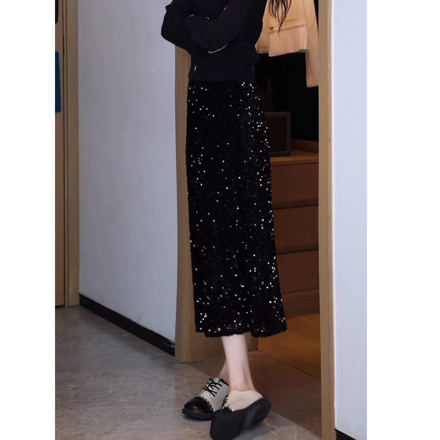 张元一女装同款法式小个子轻奢名媛亮片半身裙女秋千金感中长裙子