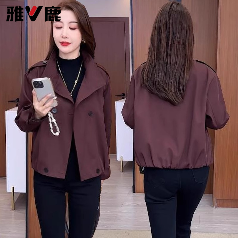 雅鹿秋季新款小个子风衣短外套女宽松洋气休闲百搭夹克上衣