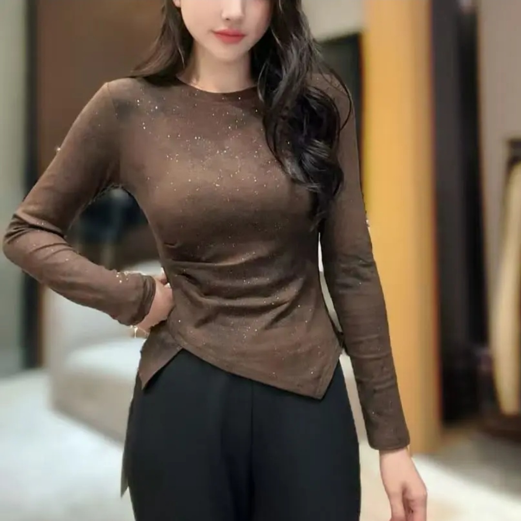 秋冬季新品扎染不规则长袖打底衫女设计感上衣女款可外穿精致打底