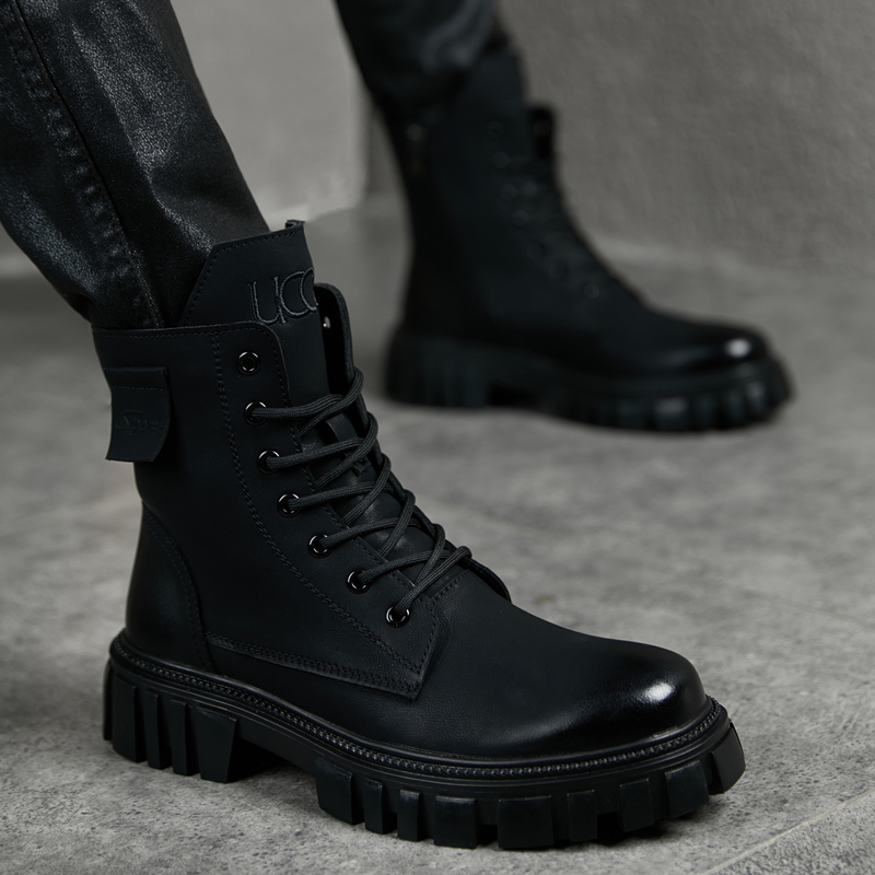 卡汐沐『精选』力荐！男鞋新款潮流时尚真皮马丁靴中帮黑色帅气皮靴