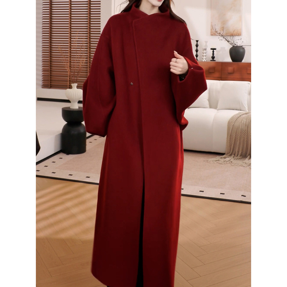 高级轻奢纯色长款双面毛呢外套2025秋冬新款时尚洋气宽松加厚大衣