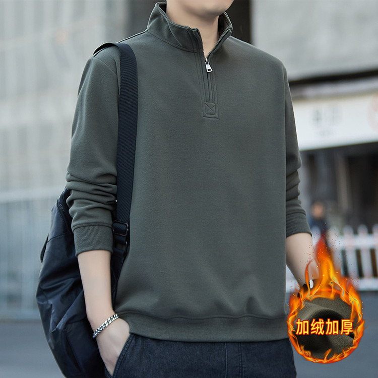秋冬季纯色休闲半拉链立领卫衣男秋季百搭套头宽松运动长袖打底衫