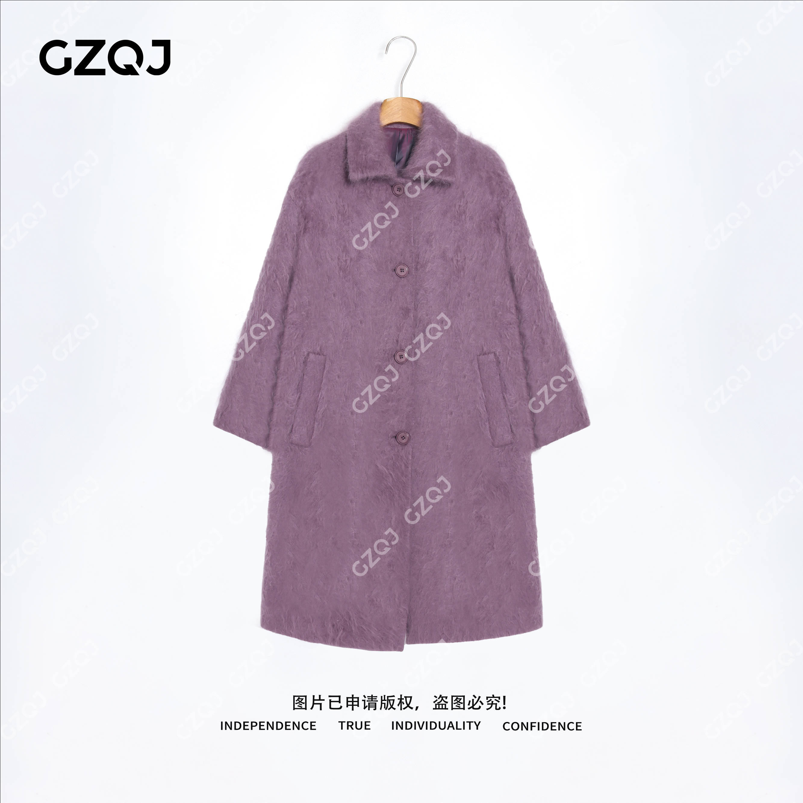 老琴私服【云绒漫步】山羊绒绵羊毛拉毛大衣女长款毛呢外套 65722