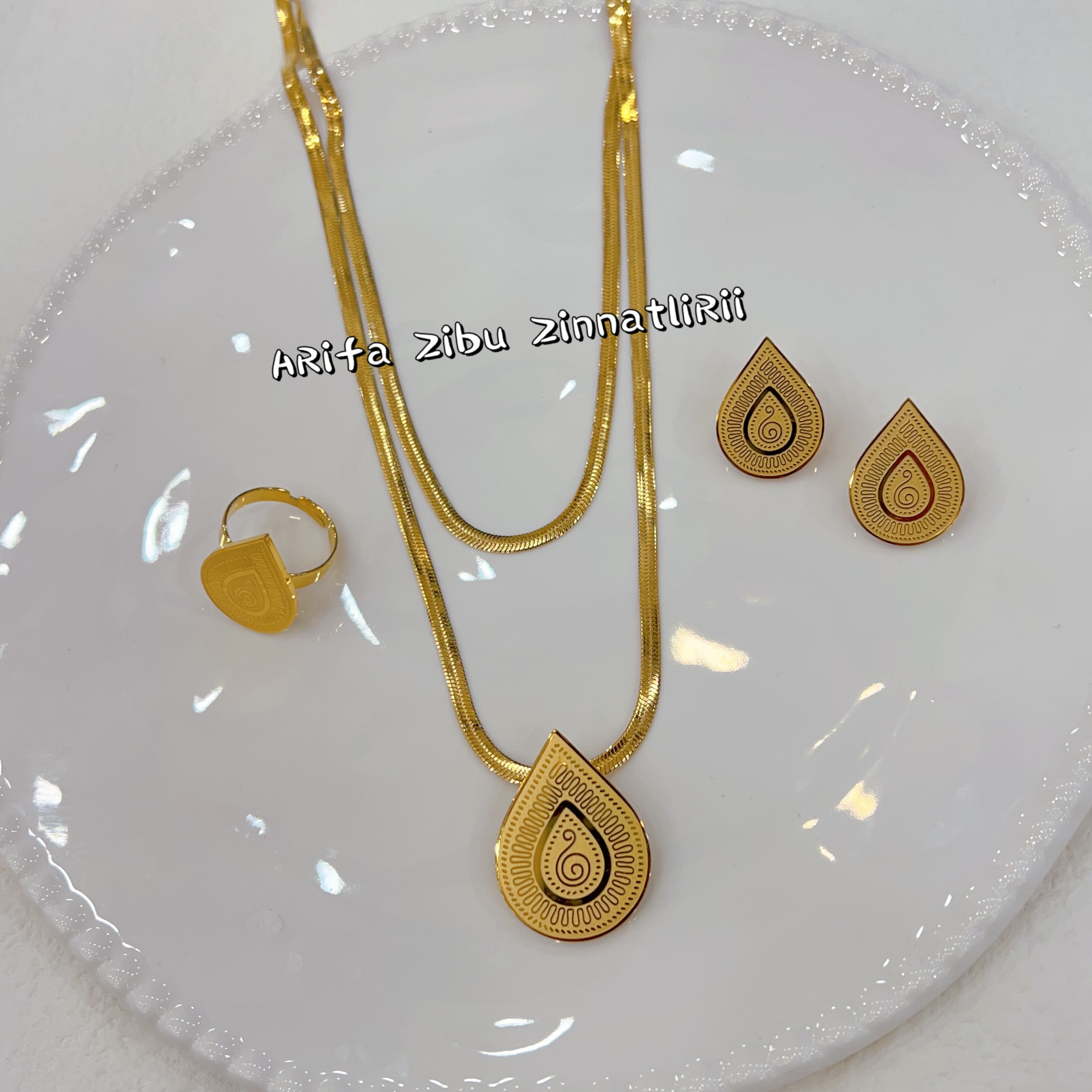 钛钢项链 阿热发新款时尚百搭气质个性钛钢三件套 项链 耳钉戒指