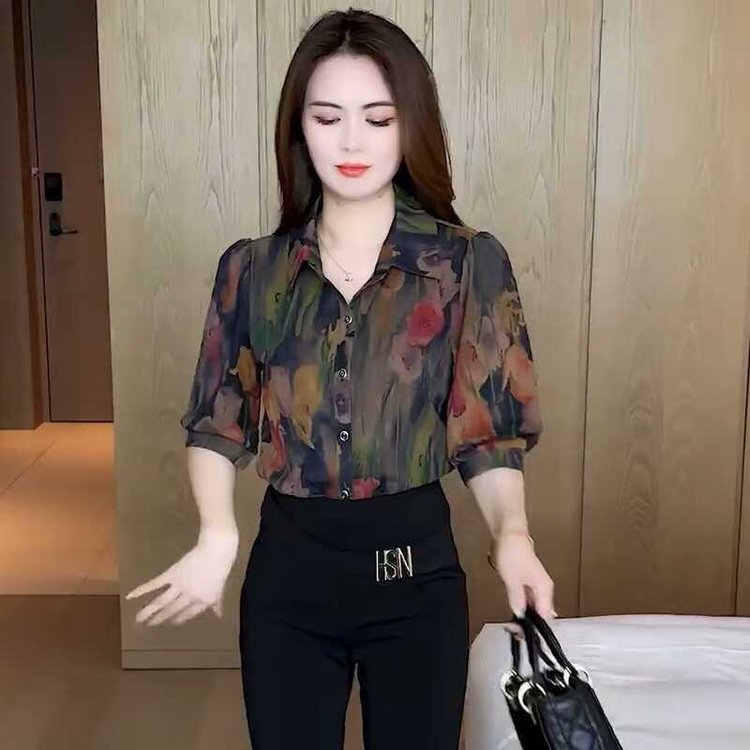 夏季新款时尚气质衬衫女士上衣休闲显瘦衬衣减龄中年妈妈装