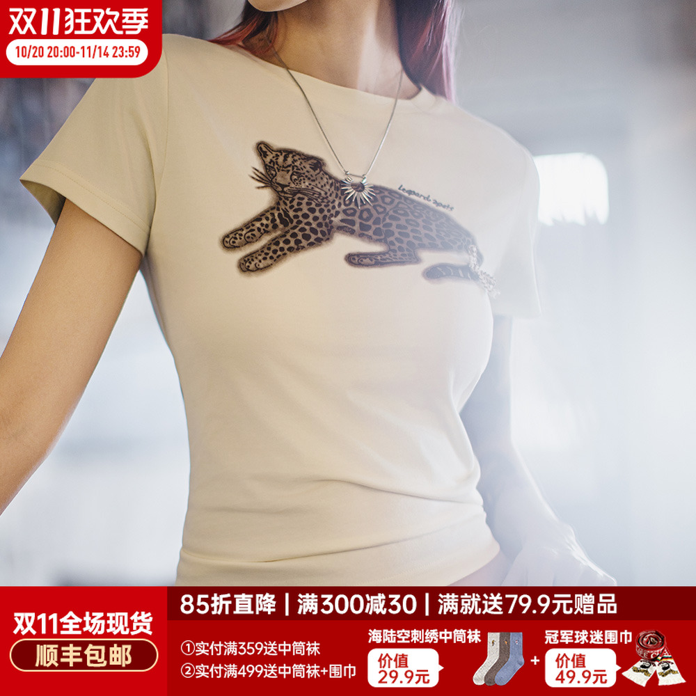 马登美式正肩插画短袖T恤白色复古个性感显瘦夏日女独特漂亮小衫