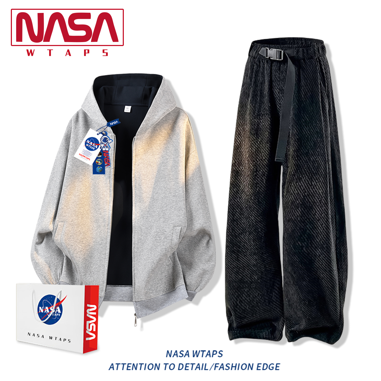 NASA WTAPS美式休闲运动套装男款春秋季新款潮牌连帽卫衣卫裤一套