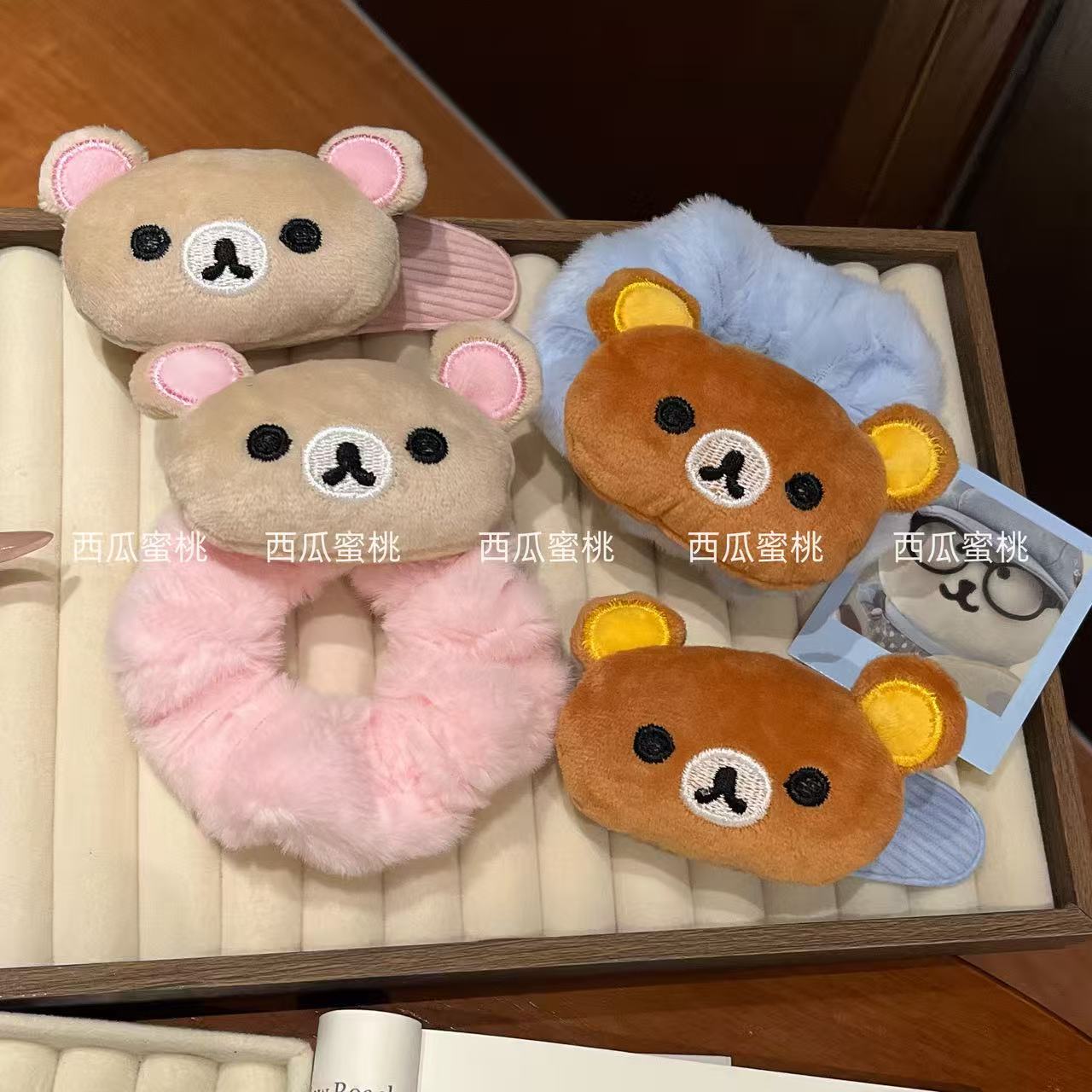 新款卡通轻松熊发圈秋冬毛茸茸掰掰夹少女马尾大肠发圈甜美ins风