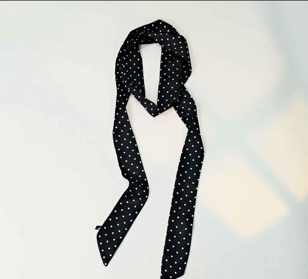 2025新款法式黑色波点丝巾女四季洋气薄款护颈围巾长条高级感领巾