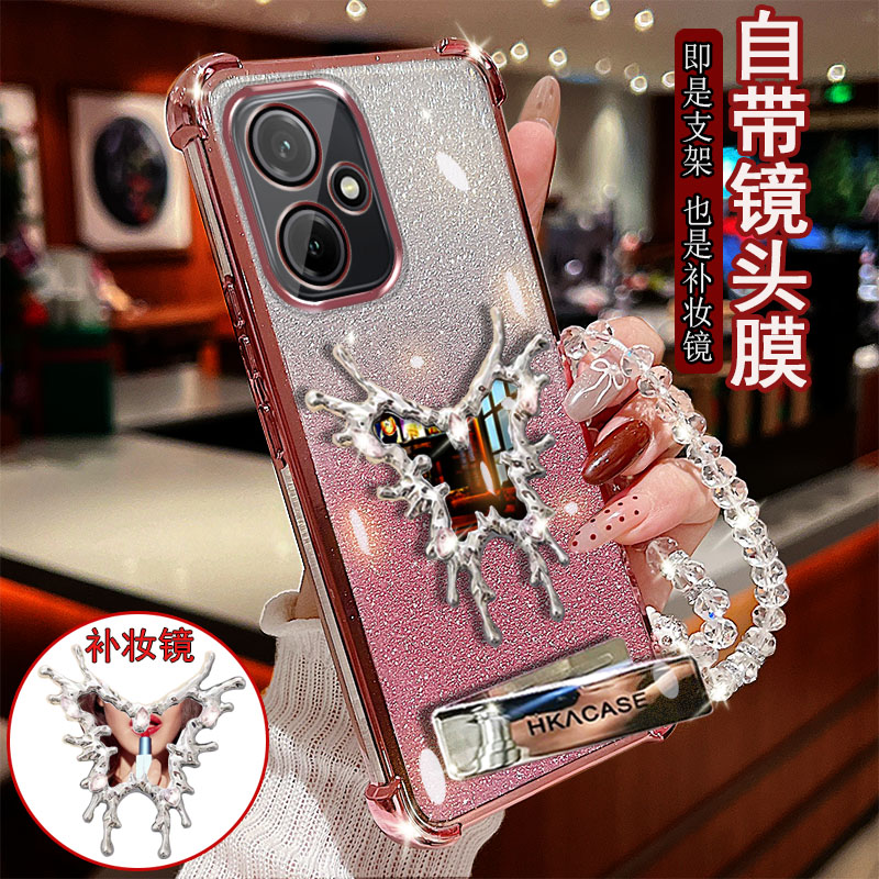 适用荣耀400手机壳DNN-AN00镶钻支架带镜子防摔套镜头全包女款新