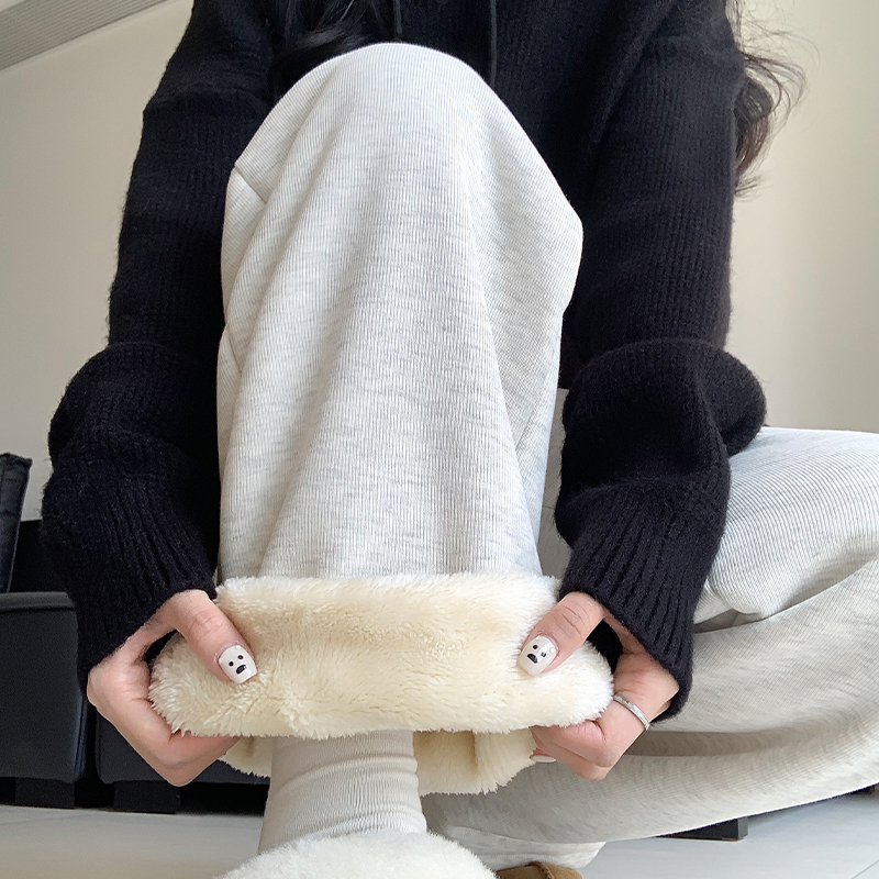 鑫鑫同学运动裤女秋冬宽松休闲显瘦直筒阔腿裤垂感卫裤女加绒裤子