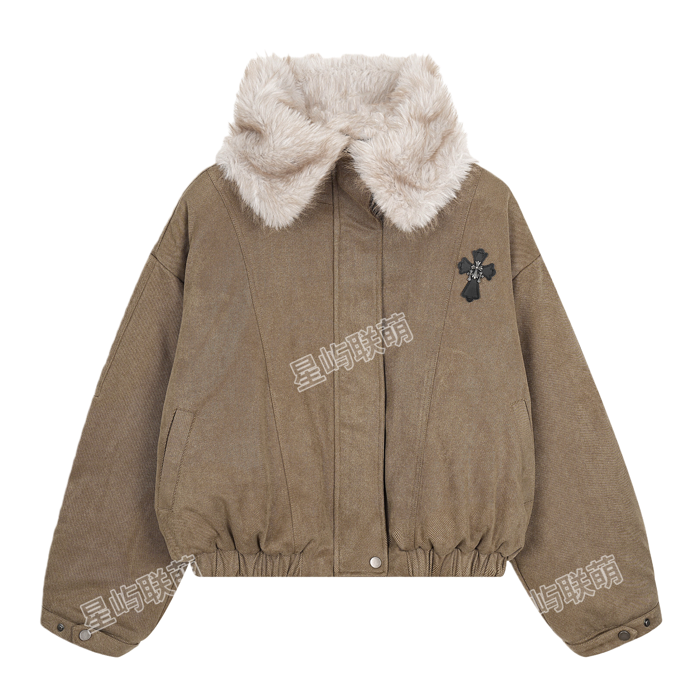 星屿联萌美式复古冬季简约可拆毛领夹棉保暖宽松男女同款工装棉服