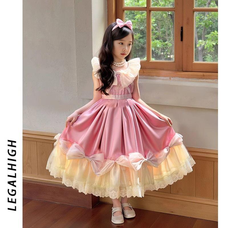 女童粉色公主裙夏季高端宫廷风儿童生日礼服女孩洛丽塔蓬蓬连衣裙