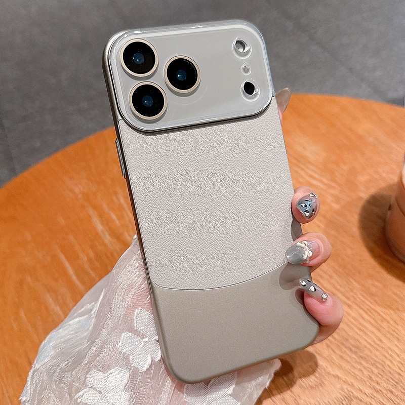 适用于苹果17promax手机壳纳帕皮拼接带镜头膜网红男女款数码配件