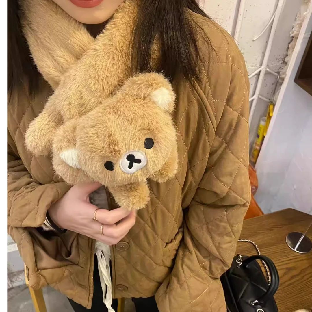 轻松熊围巾女款2025新款冬毛绒可爱护颈加绒加厚情侣骑行保暖围脖