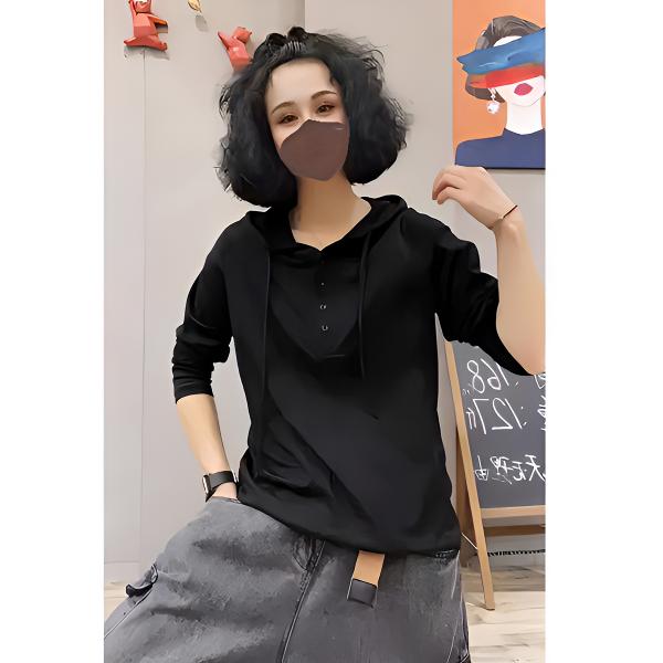 连帽T恤衫连帽遮肉百搭2025春秋新款宽松显瘦打底衫外穿洋气小衫