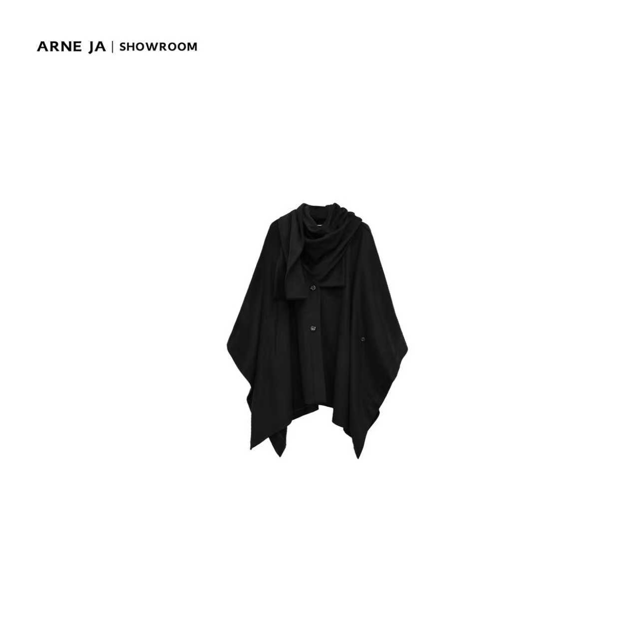 ARNE JA｜“至简时髦”深叠门解构感蝙蝠袖羊毛围巾款大衣外套1104W