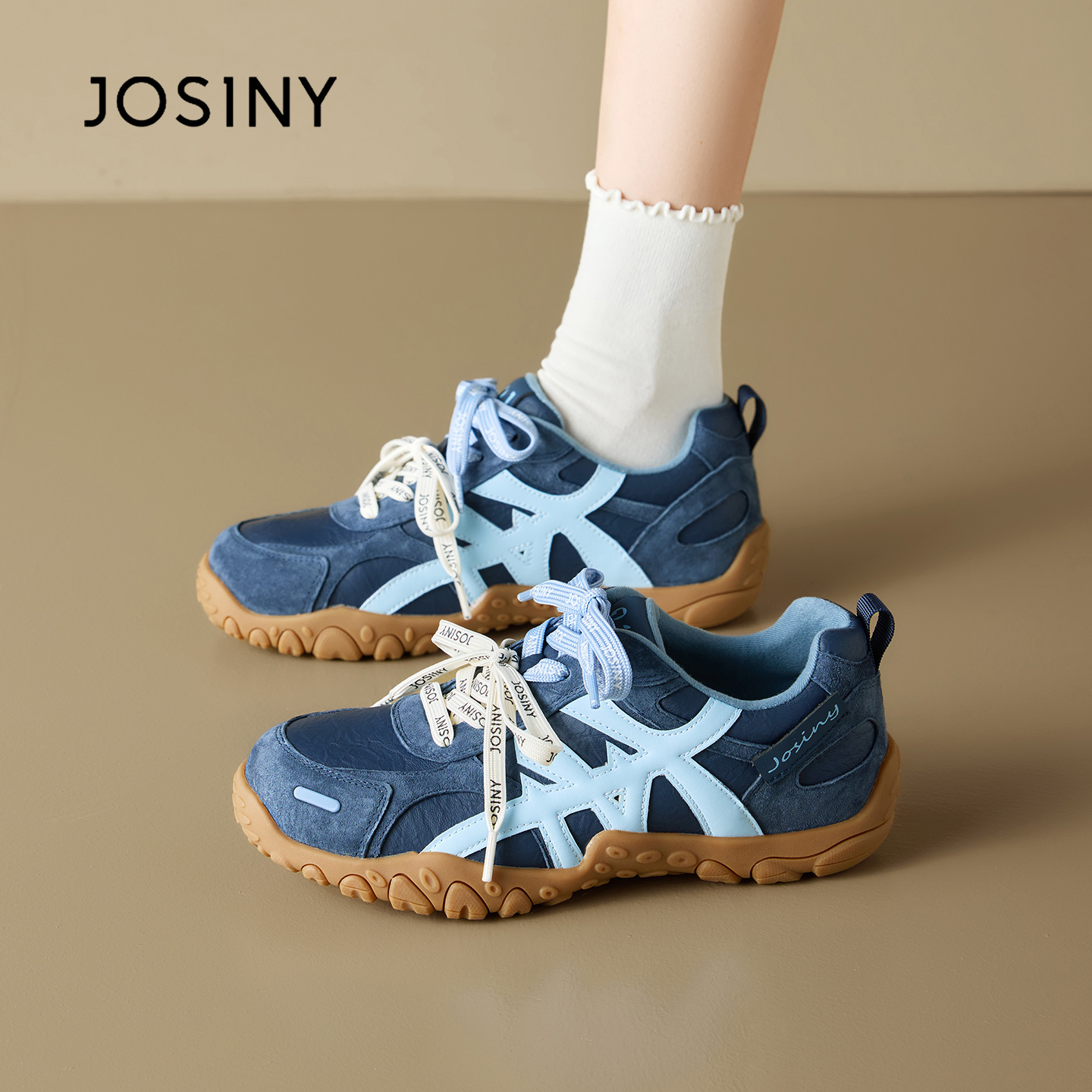 卓诗尼蓝色德训鞋女2026新款秋春软底户外运动鞋厚底不累脚休闲鞋