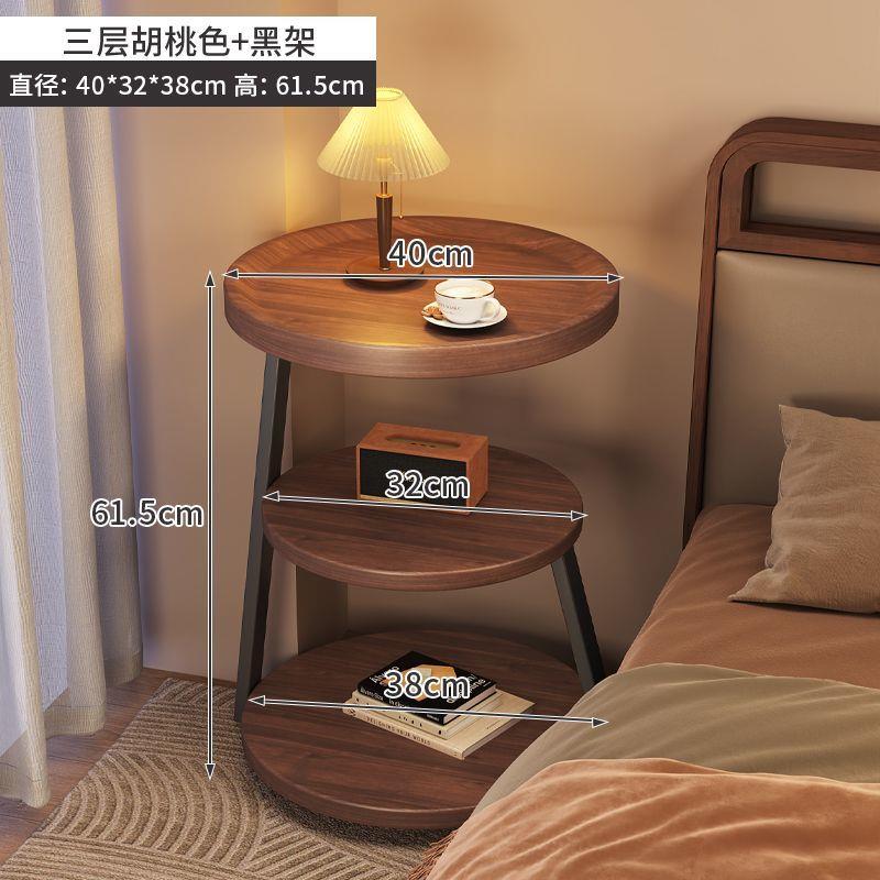 中古风床头柜卧室家用小户型床边柜多层圆形床头置物架小众设计感