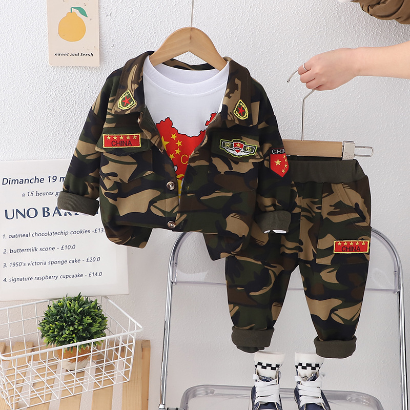 【沫沫家】男女童春秋季洋气儿童运动酷帅迷彩幼儿宝宝三件套潮时髦